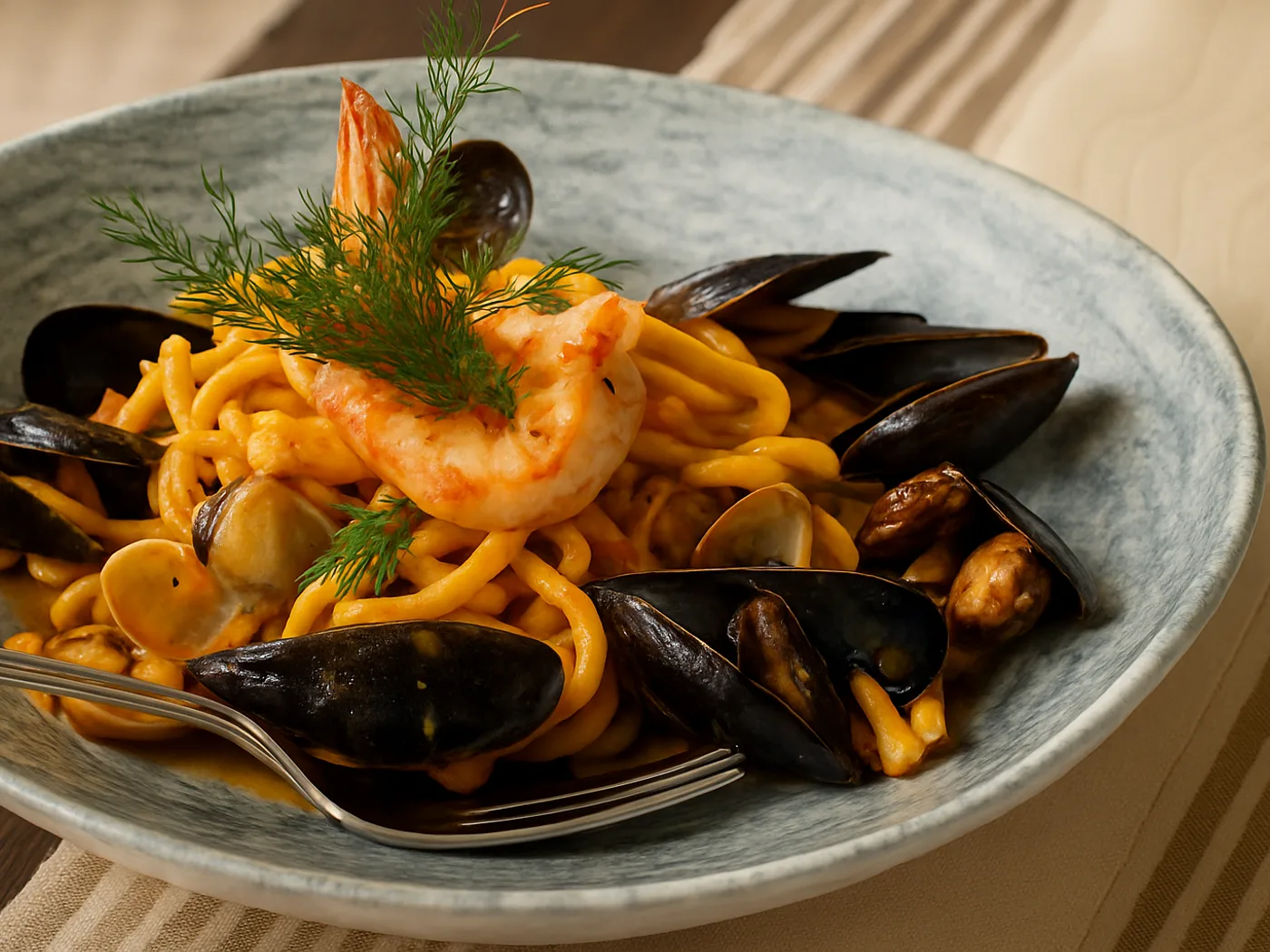 Tagliolini con gambero e cozze
